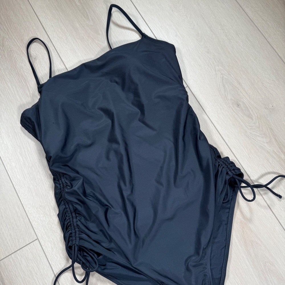 LOFT Swim Black XXL One Piece Swimsuit Ruched‎ Drawstring Sides Elegant